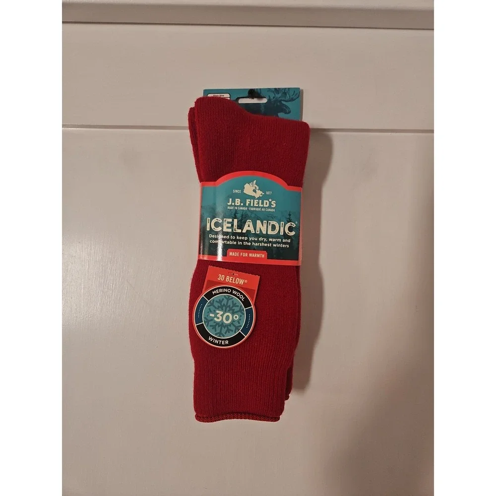 J.B. Field's Icelandic Thermal Socks Red Merino Wool Size L 8-12 NWT